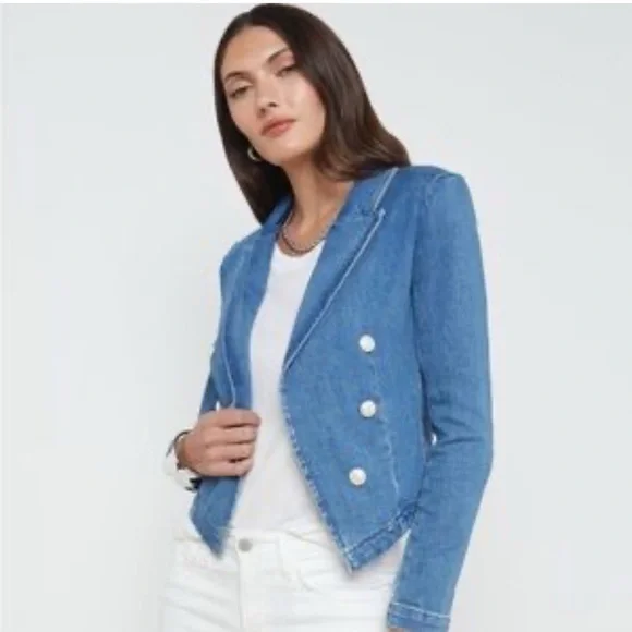 L'AGENCE Light Blue Double-Breasted Denim Jacket - Picture 6 of 6